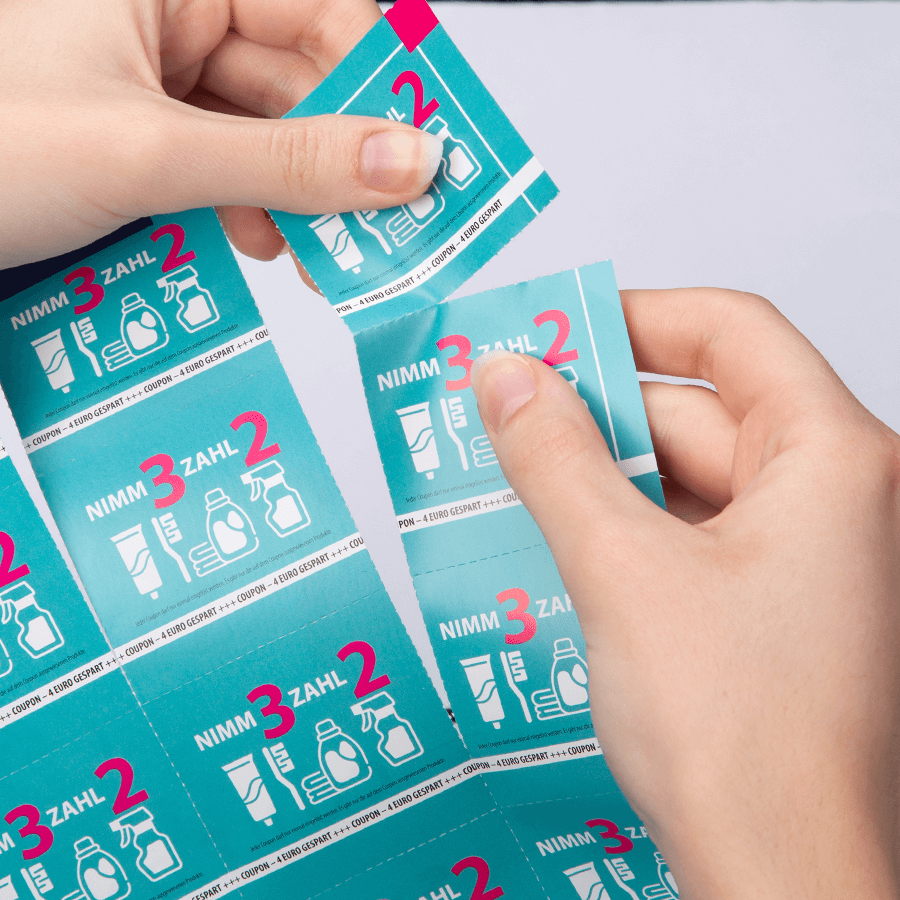 Couponbogen mit abreissbaren Coupons mit personalisierbarem Motiv bedruckt