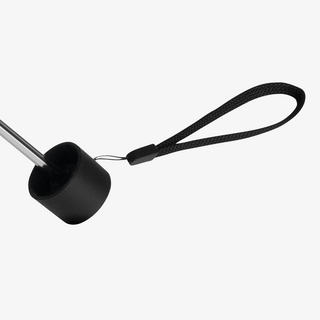 Detailansicht schwarzer Kunststoffgriff des Mini-Slim-RPET-Taschenschirms