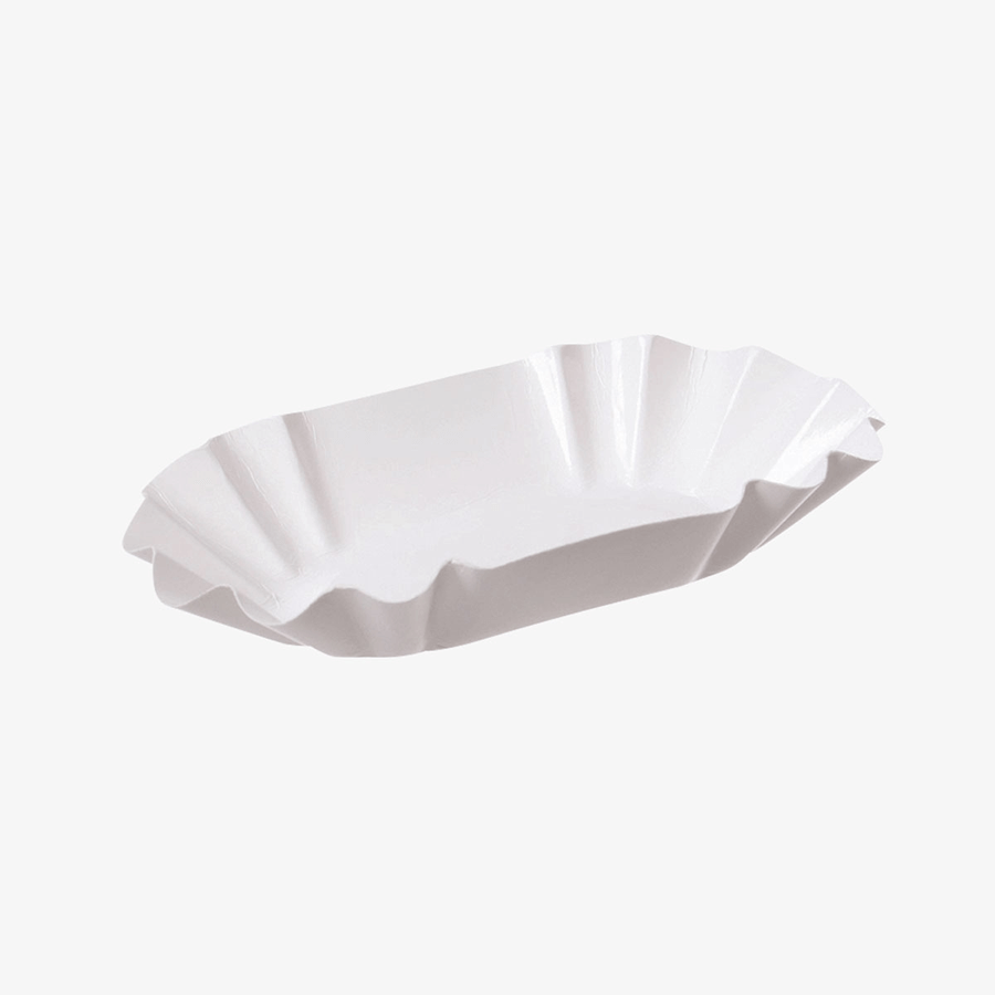 Klassische weisse Snackschale aus Pappe 16 x 9 x 3 cm, unbedruckt