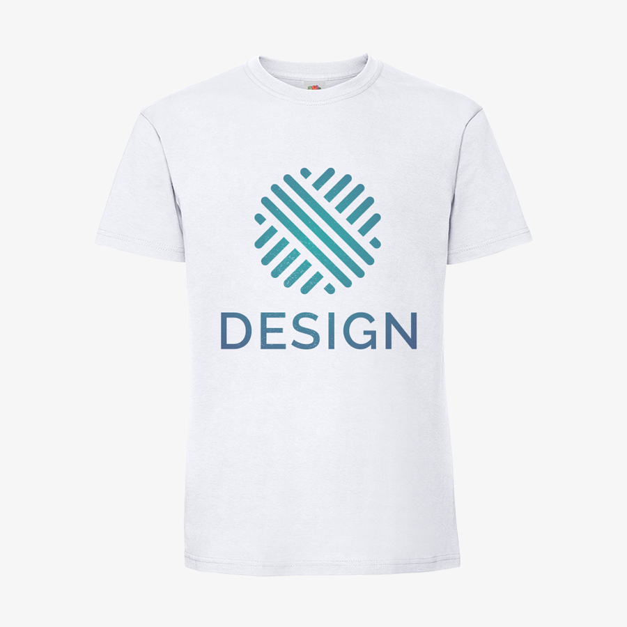 T-Shirt für Herren von Fruit of the Loom im Premium-Modell Klassik in der Farbe Weiss, auf der Vorderseite mittig bedruckt