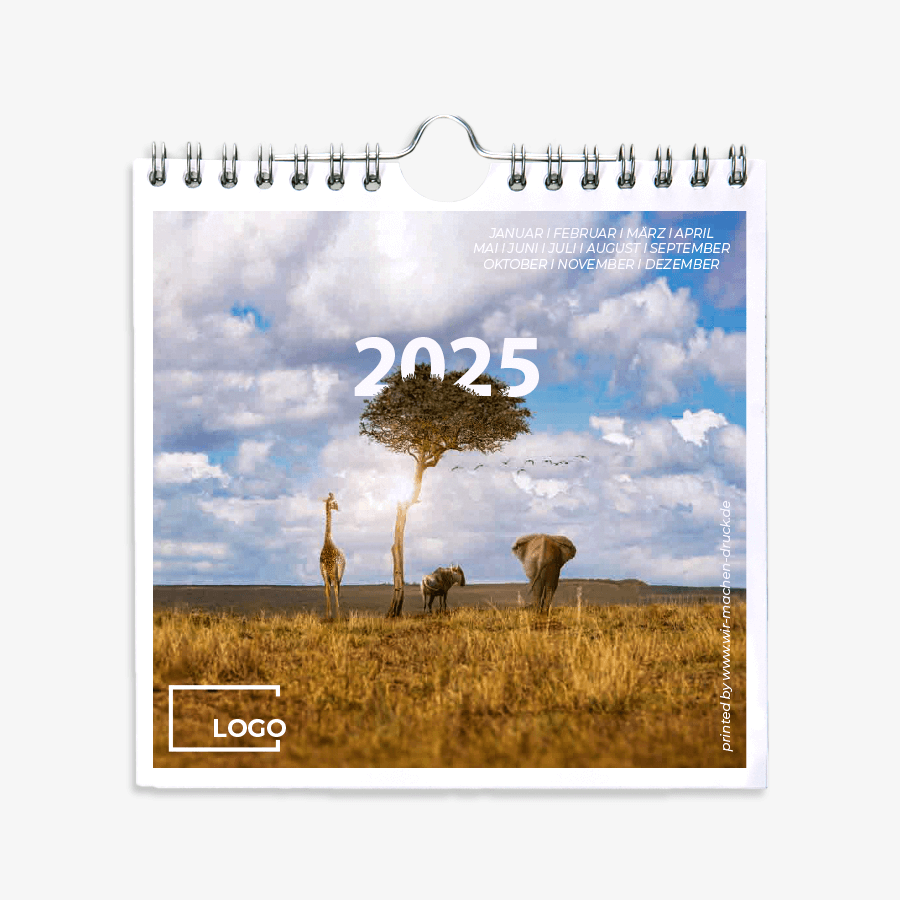 Monatswandkalender quadratisch im Wildlife-Design