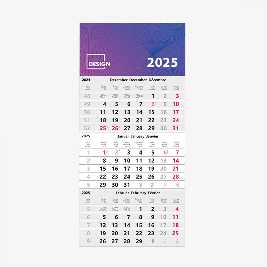 Praktischer 3-Monatskalender als Einblockvariante, 4/0-farbiger Druck