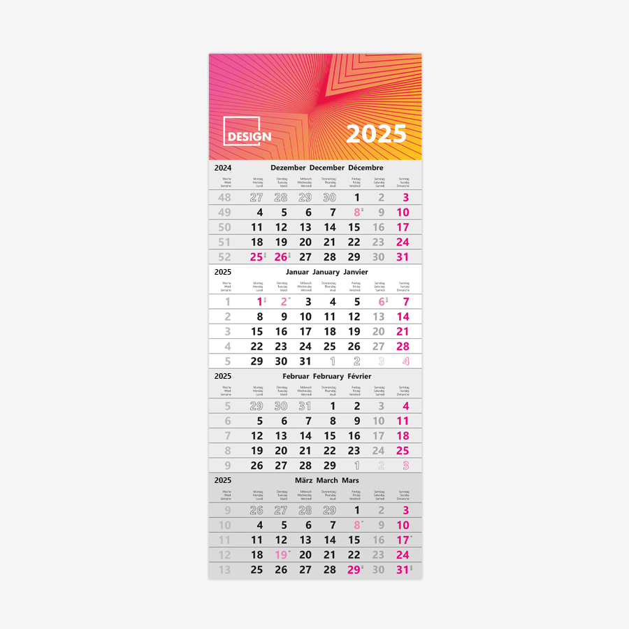 4-Monatskalender (Einblockvariante) mit vollfarbigem Druck