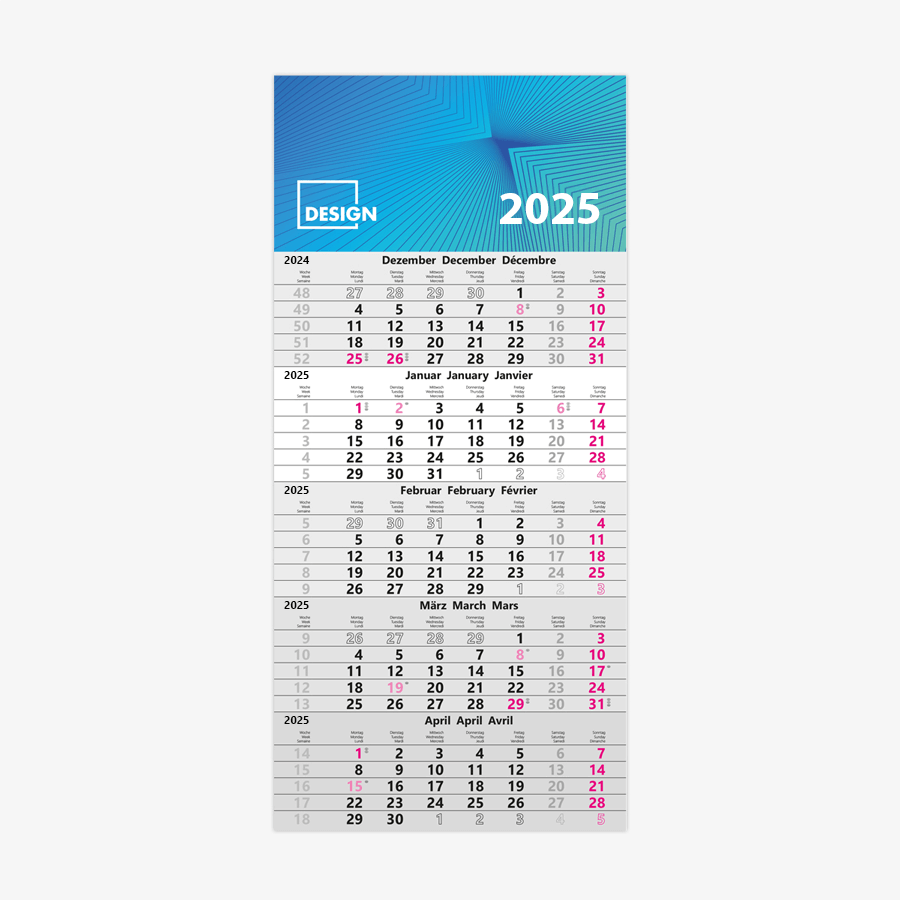 Praktischer 5-Monatskalender mit individuell bedrucktem Kopfteil