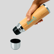 Bambus Isolierflasche 420 ml Tampondruck Anwendungsbeispiel
