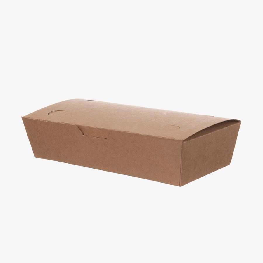 Braune unbedruckte Einweg-Lunchbox aus Kraftpapier, 200 x 100 x 50 mm