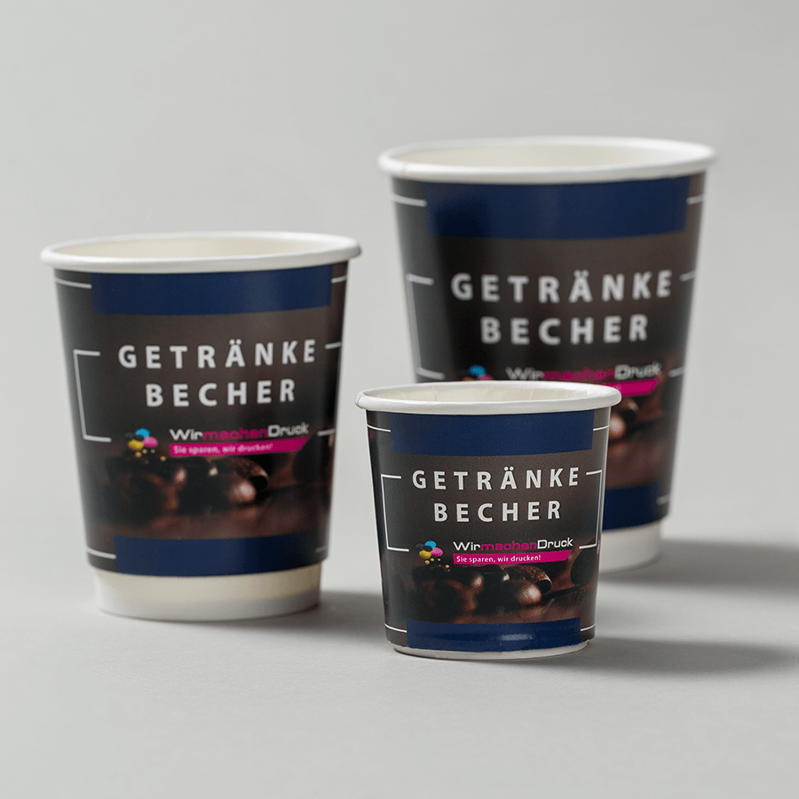 Standard-Becher in verschiedenen Grössen, individuell bedruckt mittels Offset- oder Flexodruck