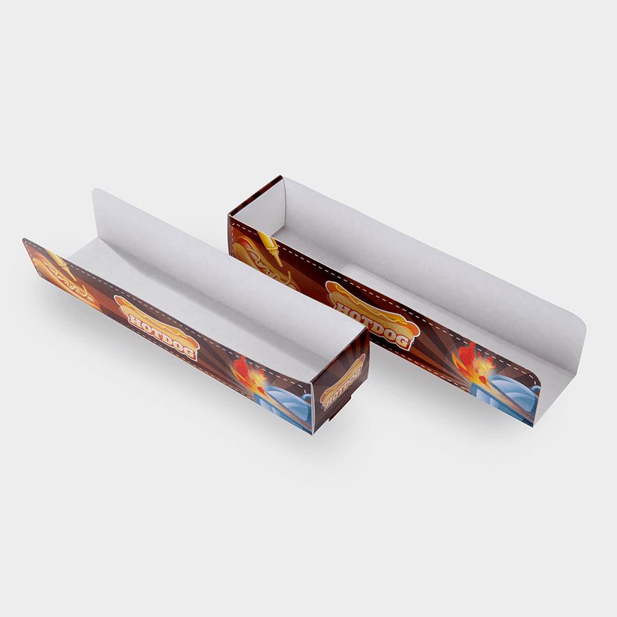 Hotdog-Verpackungen mit individuellem Druck in den Massen 20,5 x 4,8 x 4 cm