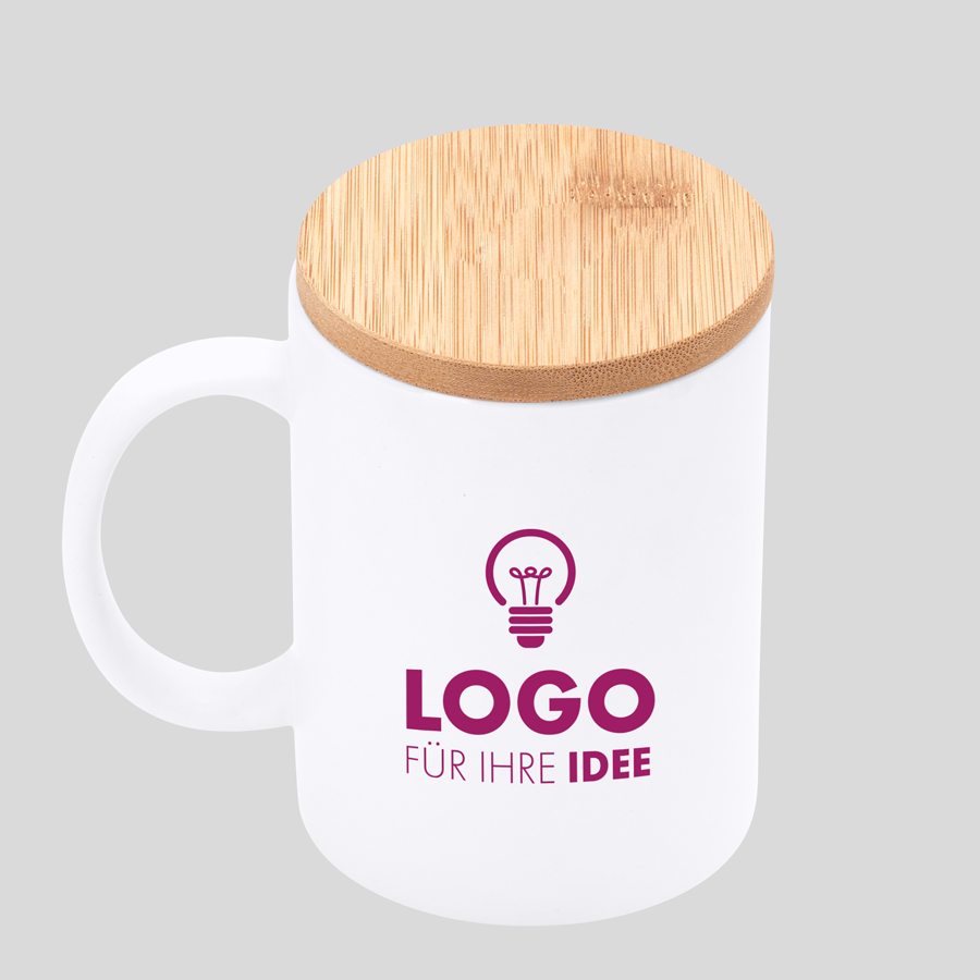 Personalisierbare Kaffeetasse mit Bambusdeckel