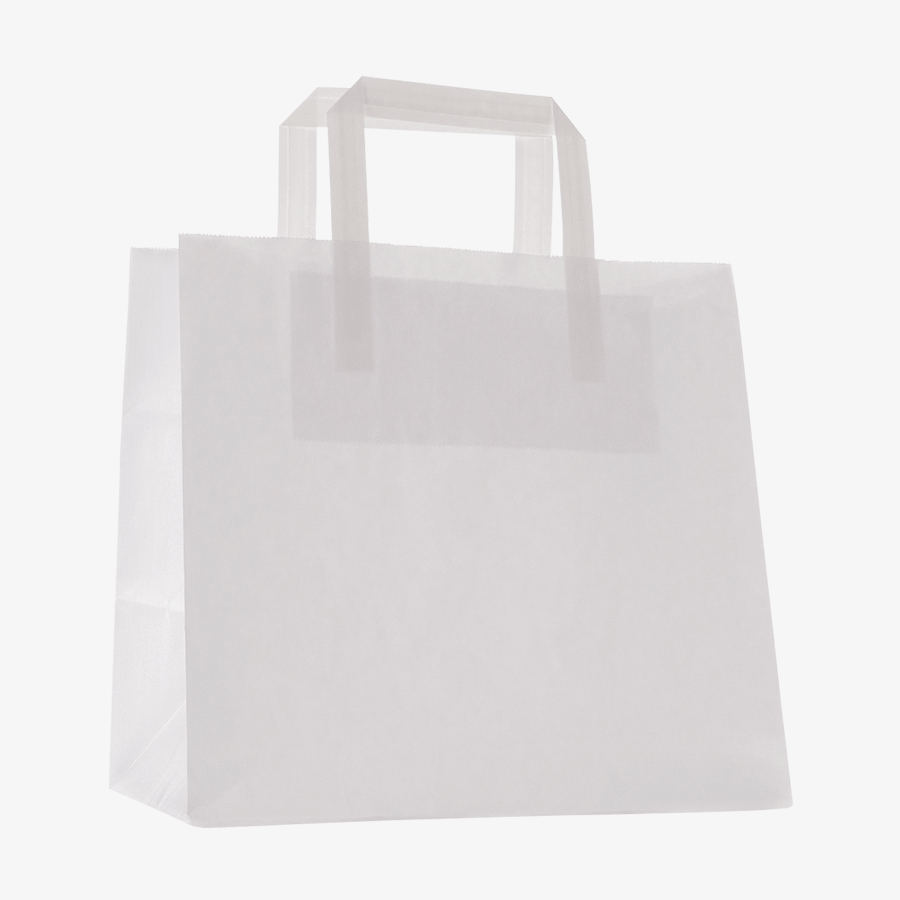 Weisse Take-away-Tasche mit Flachhenkeln und einer maximalen Traglast von 4 kg