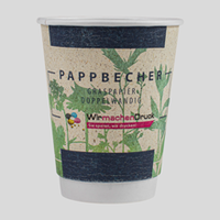 Doppelwandige Pappbecher aus nachhaltigem Graspapier, Getränkebecher vollfarbig bedruckt