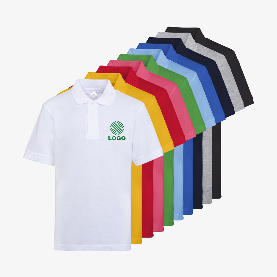 Poloshirts Kinder Digitaldruck Basic B&C Sortiment linke Brustseite bedruckt