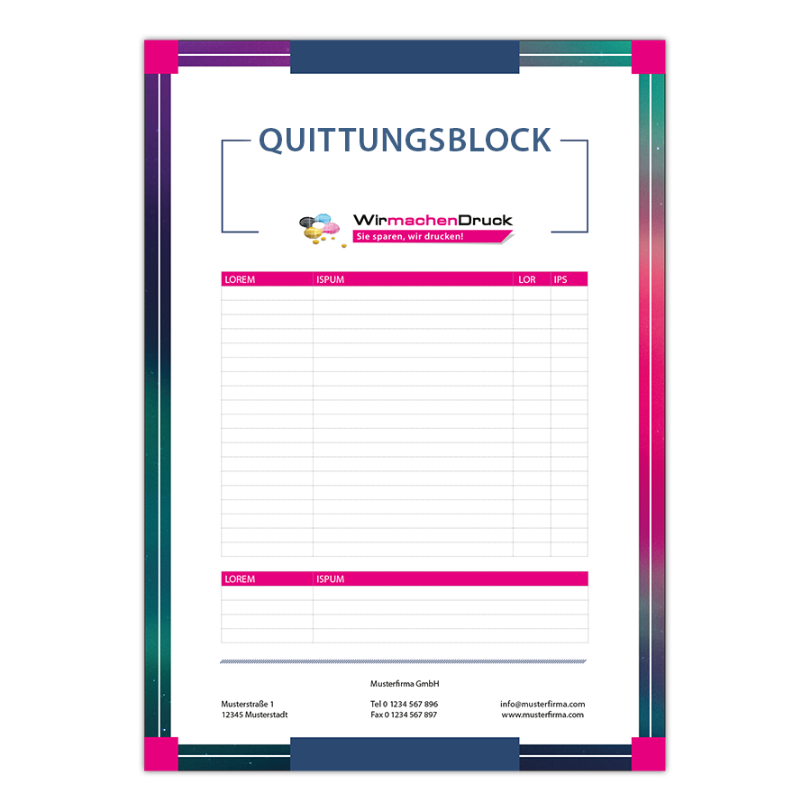 Quittungsblock im Hochformat einseitig bedruckt