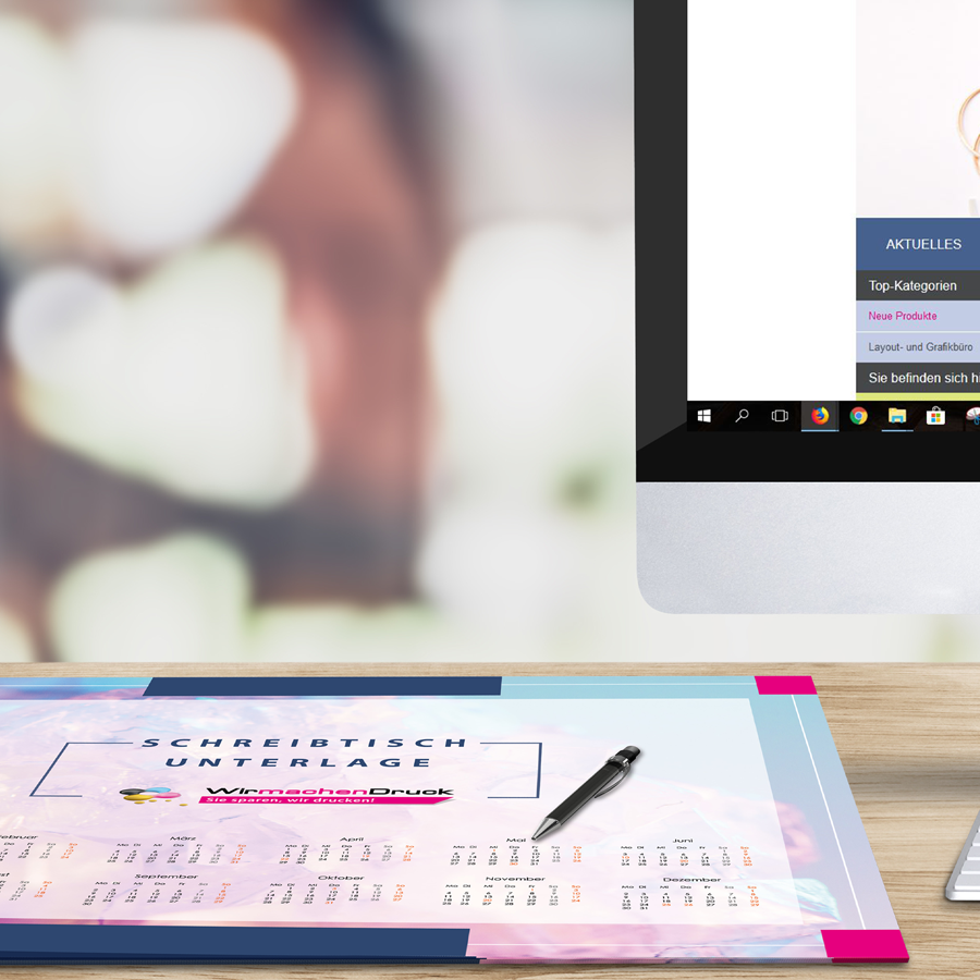 Detailansicht einer praktischen, vollfarbig bedruckten Schreibtischunterlage mit individuellem Motiv
