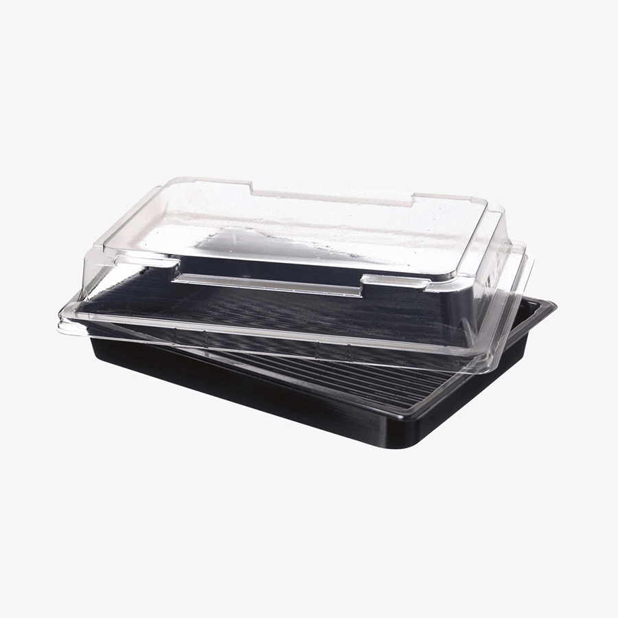 Sushibox schwarz mit transparentem Deckel, 18,5 x 12,7 x 5,8 cm, unbedruckt
