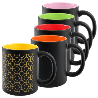 Schwarze Tassen mit Gravur, spezialbeschichtet, mit farbiger Innenseite, 350 ml