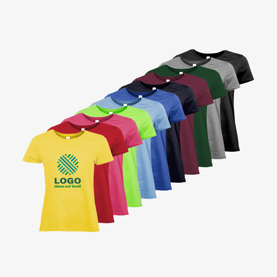 T-Shirts Damen Basic farbig B&C Siebdruck vierfarbig bedruckt Sortiment