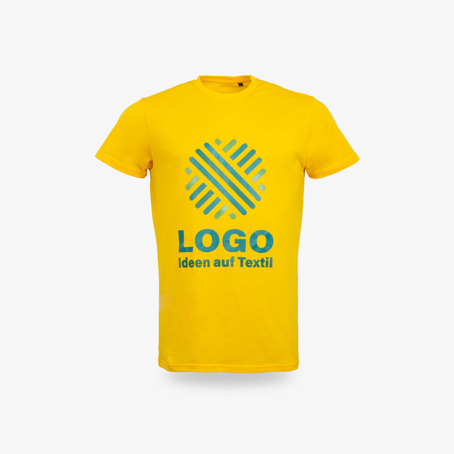 T-Shirts Herren Organic B&C gelb Vorderseite bedruckt