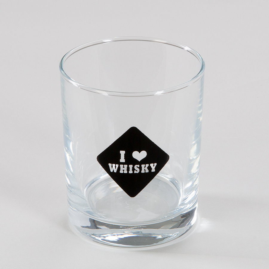 Whiskyglas mit Siebdruck auf einer individuell gestaltbaren Druckfläche von 22 x 4 cm