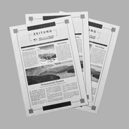 Zeitung DIN A4 schwarz-weiss Titelseiten aufgefächert