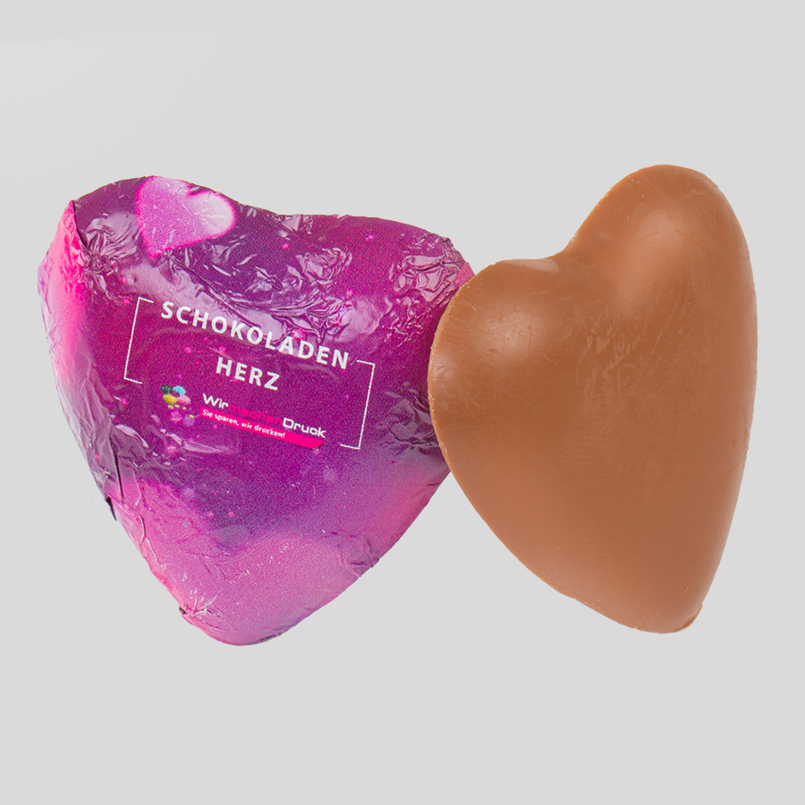 Schokoladenherzen Vollmilchschokolade in Herzform in individuell bedruckbarer Folie